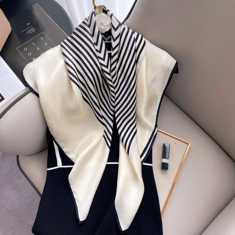 

Scarves Scarf 100% Silk Bandana Women Square Wrap Ladies Stripe Kerchief 2021 Luxury High Quality Headband Hijab Shawls