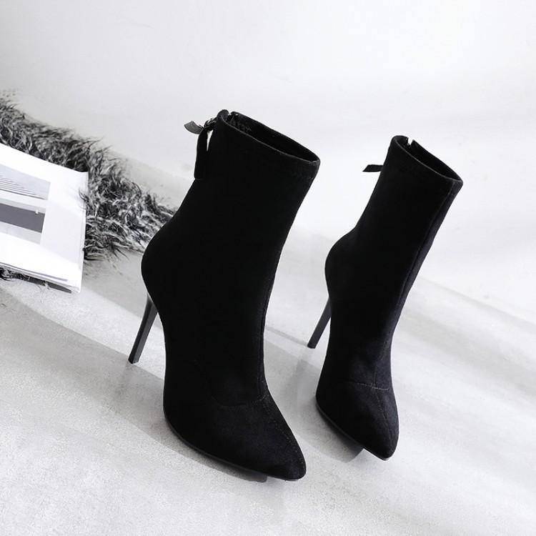 

Boots Big Size 9 10 17 Women Shoes Ankle For Ladies Solid Color Pointed Fringe Metal Trim, Black