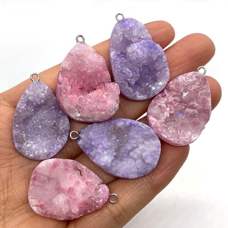 

Charms Natural Agate Pendant Drop-shaped Amethyst Geode Ore Irregular Jewelry Making Necklace Earring DIY Accessories, Bronze;silver