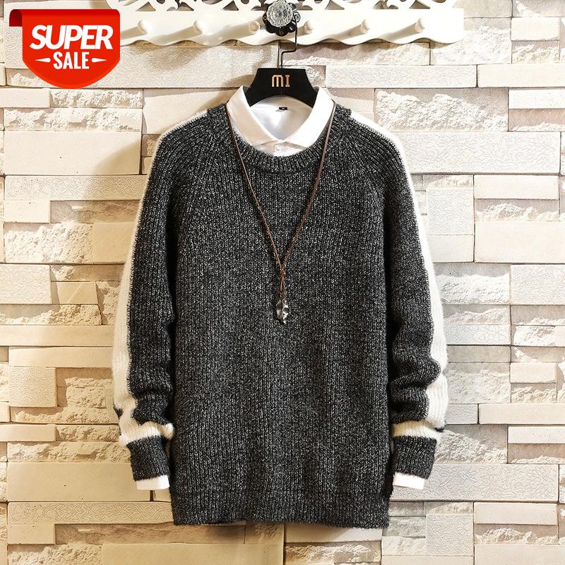 

2021 New Sweaters Men'S Black Long Sleeves Autumn Winter Pullover Knitted O-Neck Plus OverSize 5XL #Ih0k, White;black