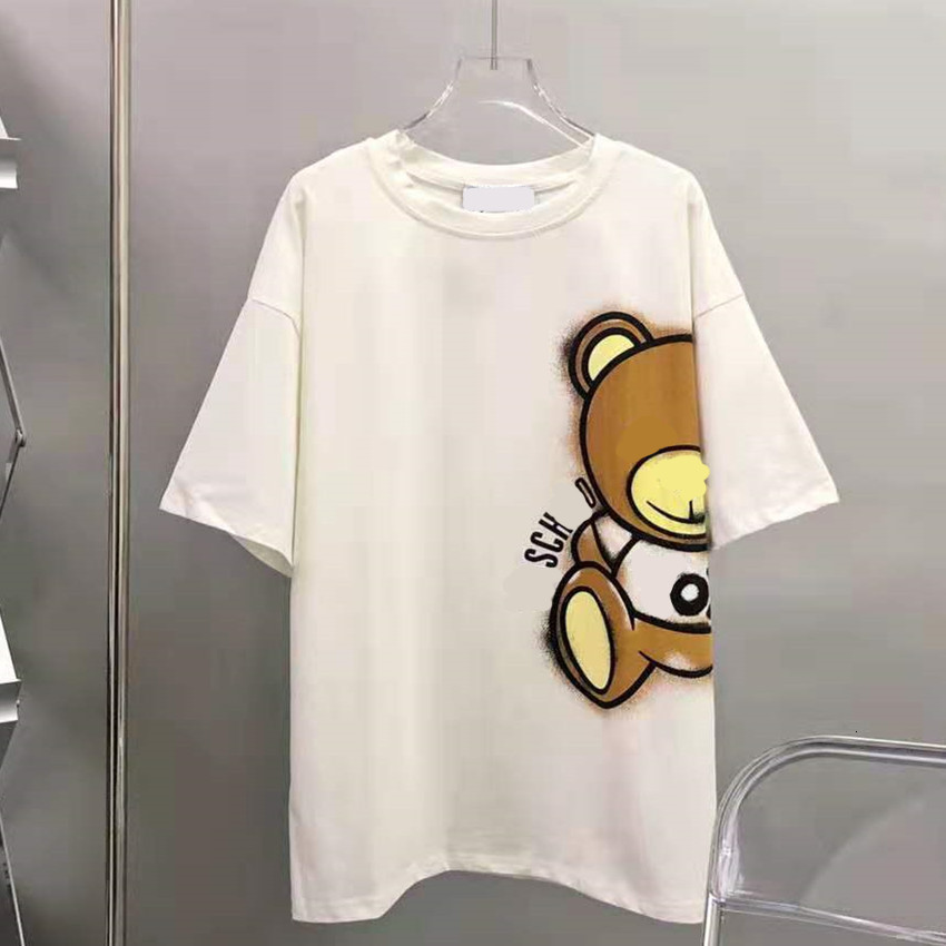 

t shirt 21 spring and summer fashion brand bear spray printing age reduction lovely fresh comfortable breathable couple short sleeve, White