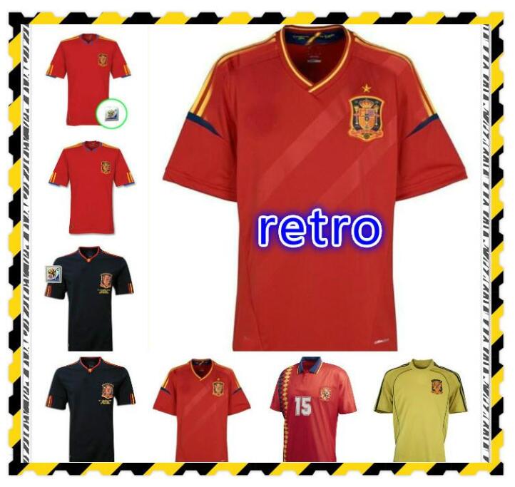 

Retro classic 1994 2002 Spain 2010 soccer jerseys Guardiola TORRES DAVID VILLA RAMOS A.INIESTA PIQUE Retro football shirt, Black;yellow