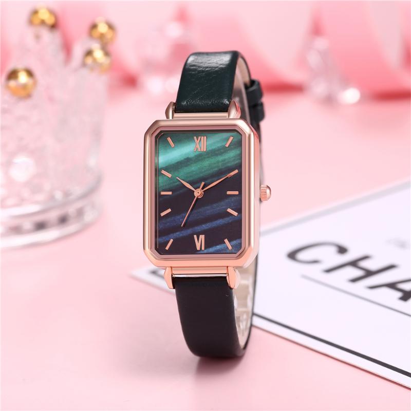 

Wristwatches Top Brand Women Watches Fashion Square Ladies Quartz Watch Bracelet Set Green Dial Simple Rose Gold Mesh Luxury, Brown