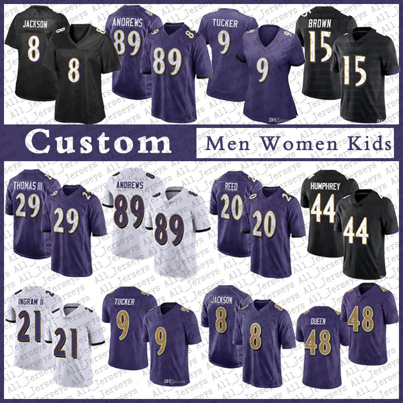 

78 Alejandro Villanueva 8 Lamar Jackson Custom Men Women Kids Football Jersey 12 Rashod Bateman 99 Odafe Oweh 44 Marlon Humphrey Mark Andrew, Black;red