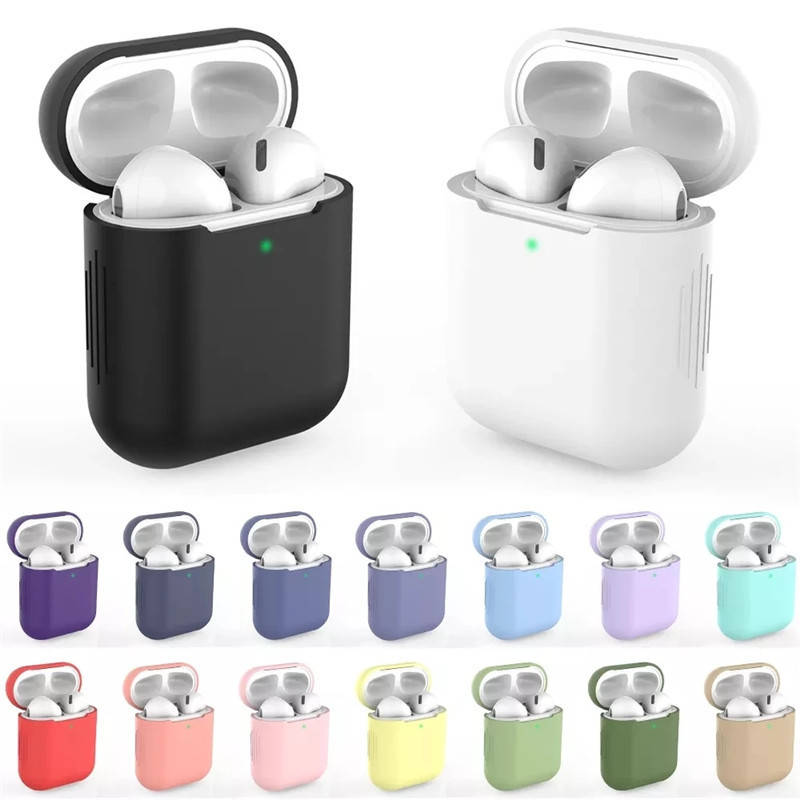 

Kjoew Solid Color Silicone For AirPods Case Cover Apple Wireless Earphone Protective