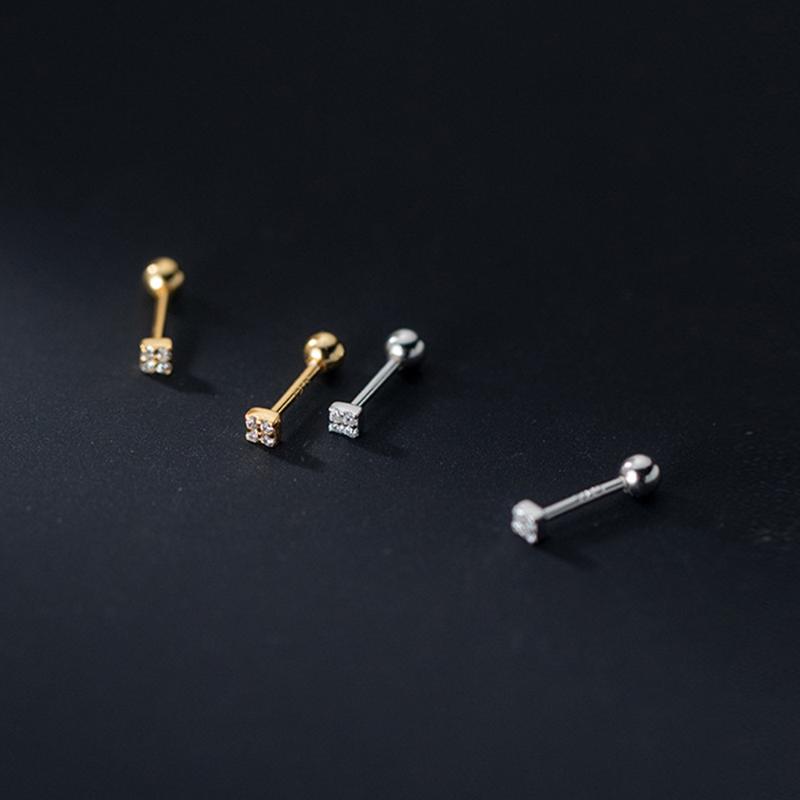 

Stud Extra TINY 2mm Square Sterling Silver CZ Screw Back Earrings A1572, Golden;silver