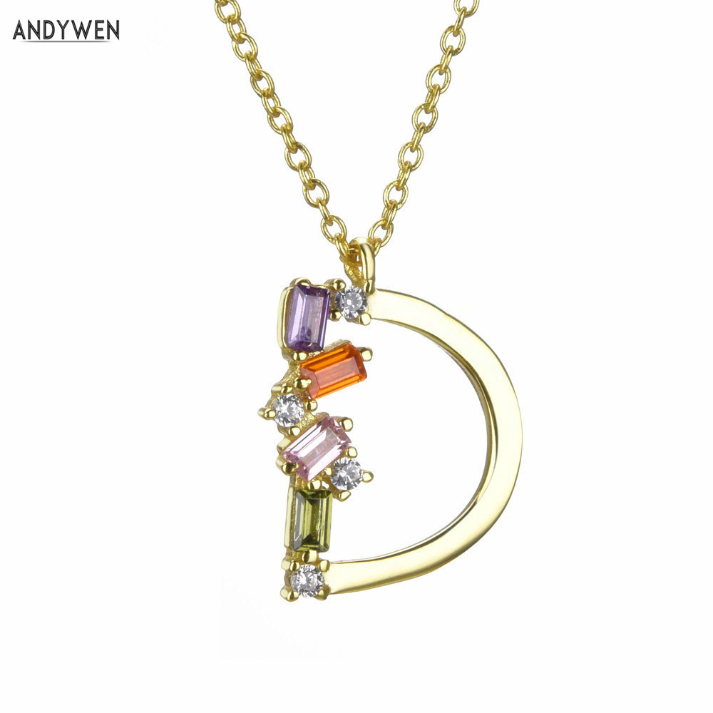 

ANDYWEN 925 Sterling Silver Gold Mini D Initial Pendant Letter Neckalce Long Chain Luxury CZ Zircon Women Jewelry