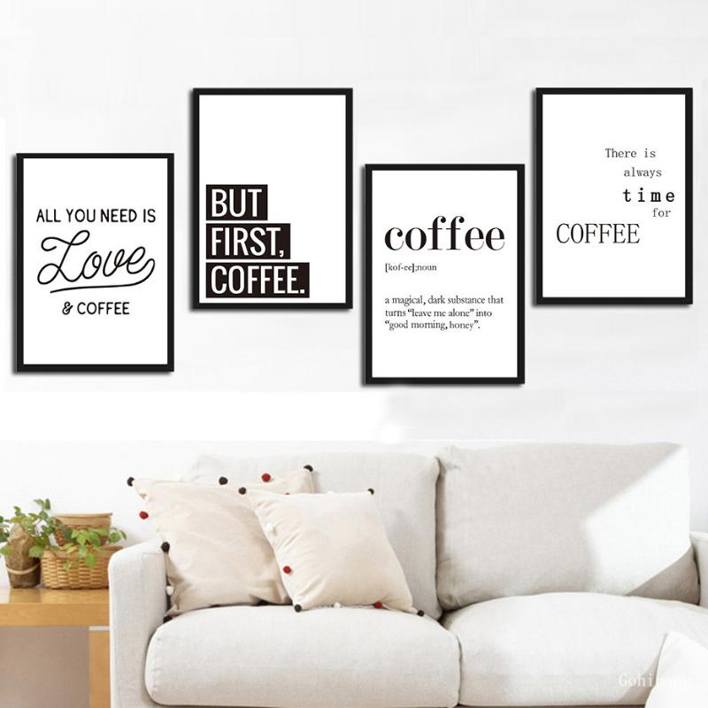 

Paintings Minimalist Coffee Quotes Posters Print Nordic Black&White Kitchen Canvas Painting Cafe Modern Wall Art Picture Bar Decor