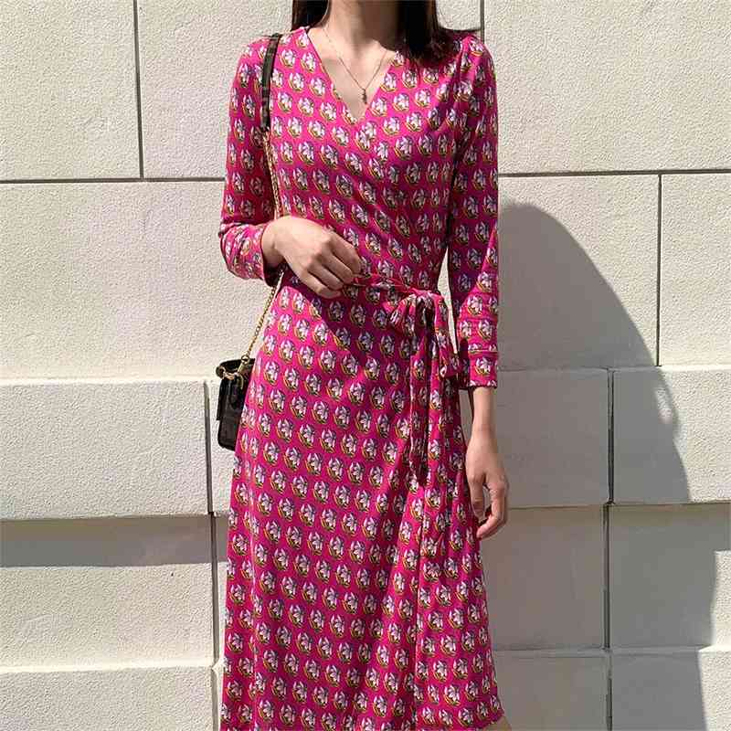 

Wind d family 210g heavy silk floral temperament slim skirt long sleeve women's dress, Pink