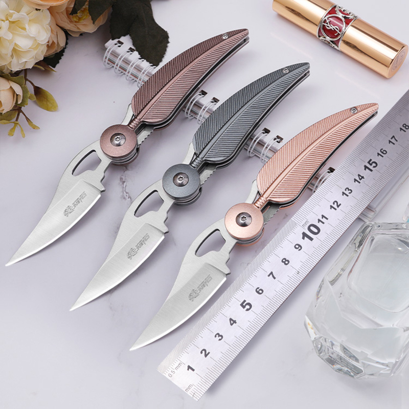 

Large Feather Folding Knife EDC Defense Tool Mini Tactical Knife Field Survival Pocket Knife/Nylon Cover