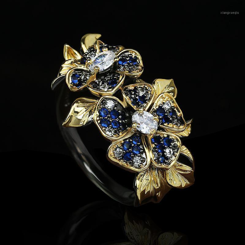 

Cluster Rings 2022 Style 925 Silver Women's Ring Fashion Flower Colorful Zircon Jewelry Unique Black Gold Wedding, Golden;silver