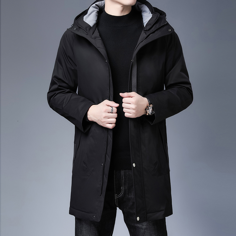 

2021 New Thick Winter Jackets Hooded Coat Solid Fashion Overcoat Outerwear Warm Men Long Down Jacket 7xkm, Black