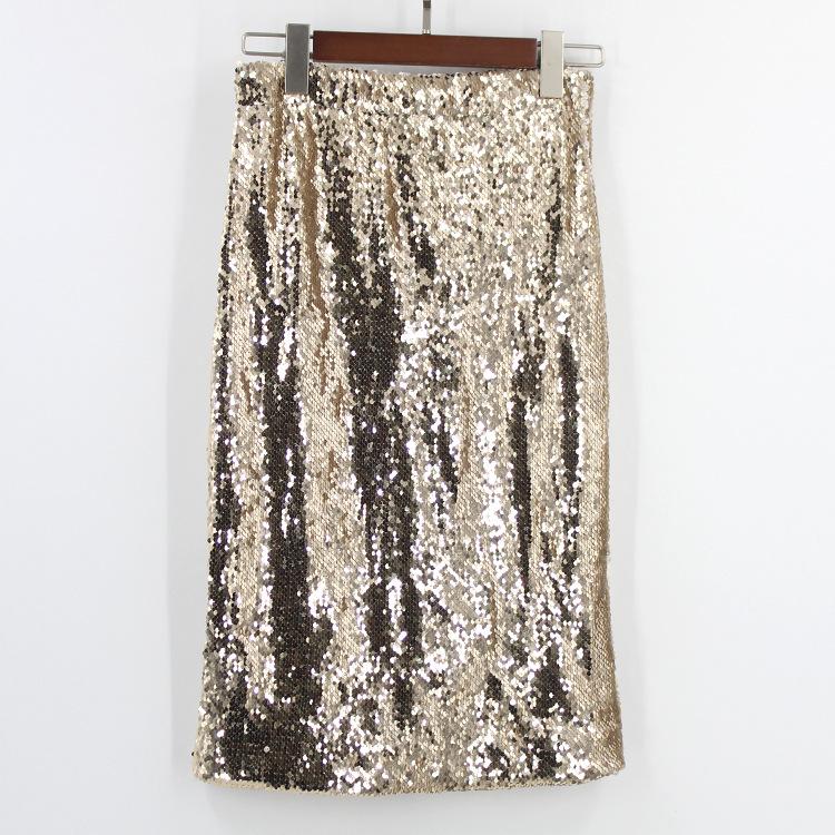 

Skirts European Style Woman Skirt Bling Clothe Female Sequined, Black
