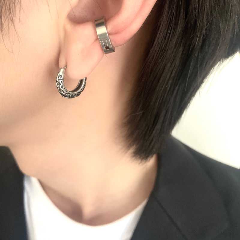 

Hoop & Huggie UVW465 2pc 316L Steel Vintage Carving Punk Earrings Lobe Piercing Jewelry Accessories Pendientes Gift For Men