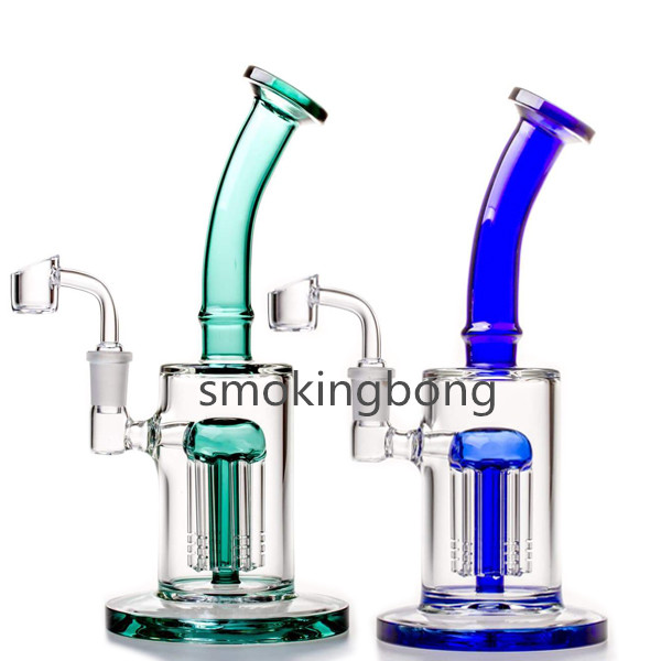 

7.9inchs Arm tree Perc hookahs Pink Glass Water bongs Smoke Pipe Recyler oil Rigs bubbler Waterpipe With 14mm glass banger
