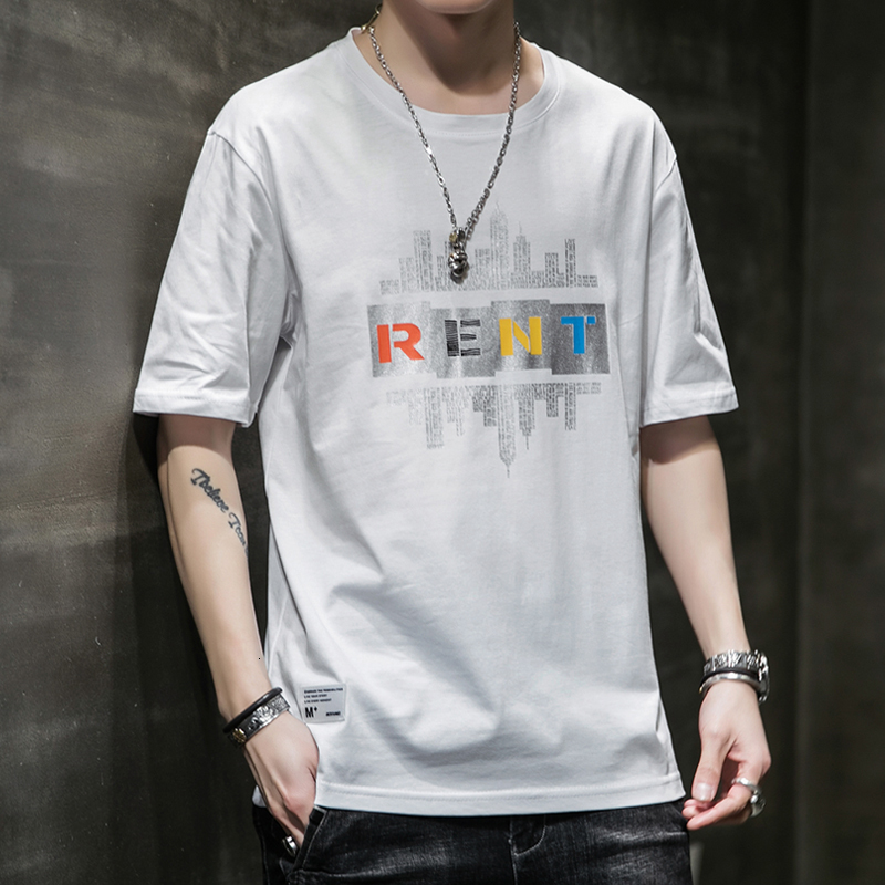 

2021 New Short Sleeve T-shirt Men's Fashion Trend Handsome Summer Loose-fitting Youth Instagram Style Plus Size Casual Tshirts Male Jmt9, Gray