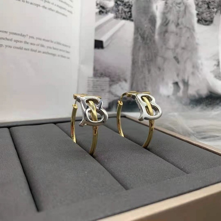 

Letter B Gold Silver temperament personality net red simple fashion Earrings for women XTXB, Golden;silver