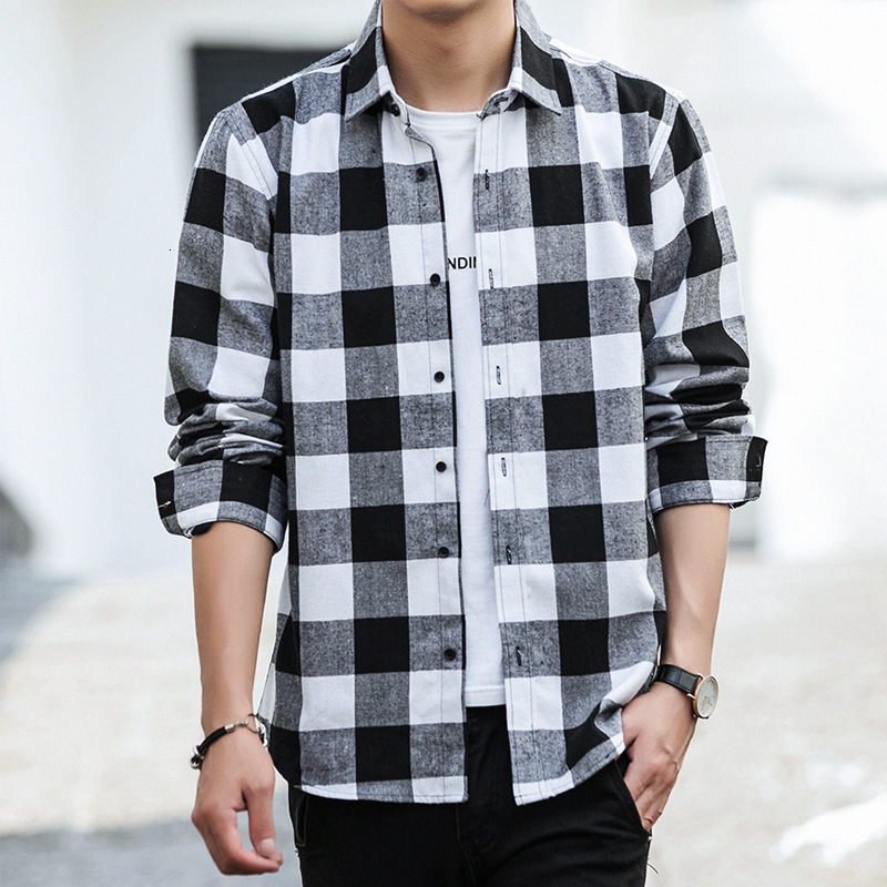 

2021 Autumn Man Vintage Loose Plaid Turndown Collar Long Sleeve Oversized Men Shirt Poleras Hombre Clothing Koszule Hfgj, Red