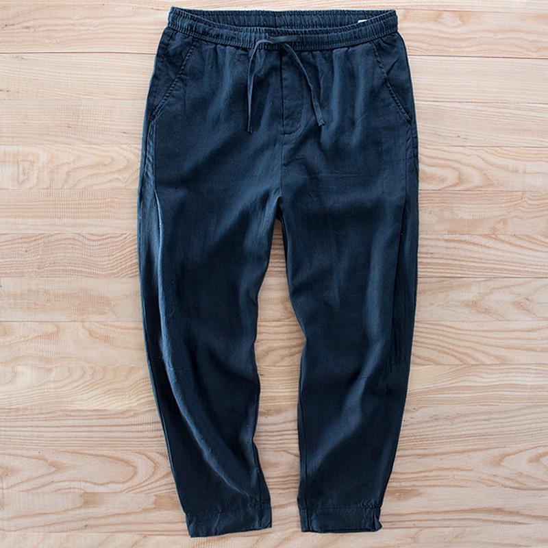 

Men's Pants 7404 Men Linen Casual Simple Japan Style Fashion Brand Boyfriend Elastic Waist Drawstring Breathable Comfortable Trousers, 7404 light blue