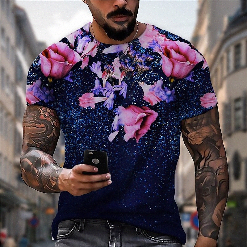 Men's Unisex T shirt 3D Print Floral Graphic Prints Crew Neck Daily Holiday Print Short Sleeve Tops Casual Designer Big and Tall Blue S44g#