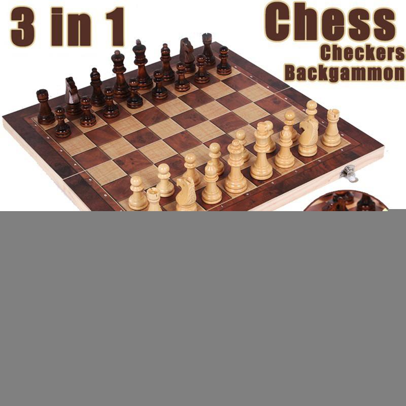 

Party Favor 3 In 1 Wooden International Folding Chess Set Board Game Educational Toys Portable Backgammon Checkers 29*29cm
