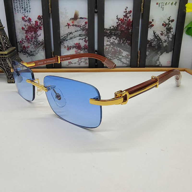 

2021Retro sunglasses Frameless Rectangle Buffalo Horn Business Casual for Men Women Classic Wooden Eyewares Silver Gold metal Sport Glasses sun visor UV Unisex