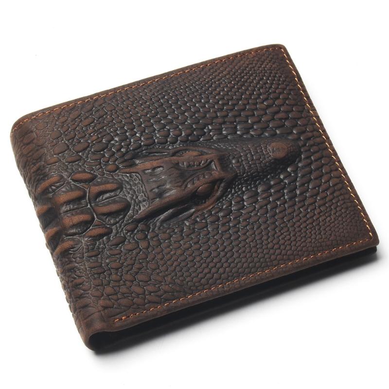 

Wallets Top Grain Genuine Leather Material Wallet With Card Page Fashion Brown Crocodile Head Men Crazy Horse For, Coffee