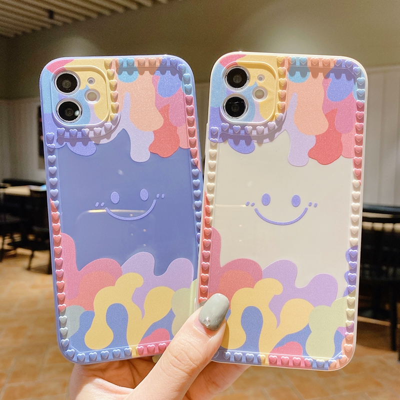 

Summer Ice Cream Smile Face Cell Phone Cases for iPhone 12 Mini 13 11 Pro Max X XR XS Max 7 8 Plus SE Luxury Cartoon Silicone Cover, White