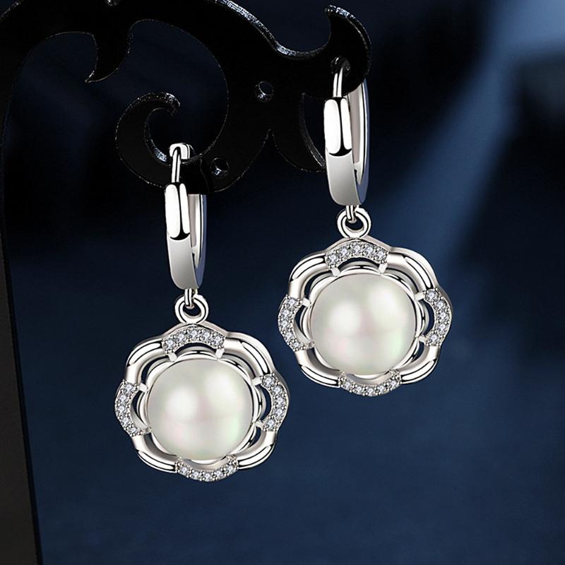 

Dangle & Chandelier Pearl Crystal Zircon Diamonds Gemstones Flowers Drop Earrings For Women 18k White Gold Filled Fine Fashion Jewelry Acces