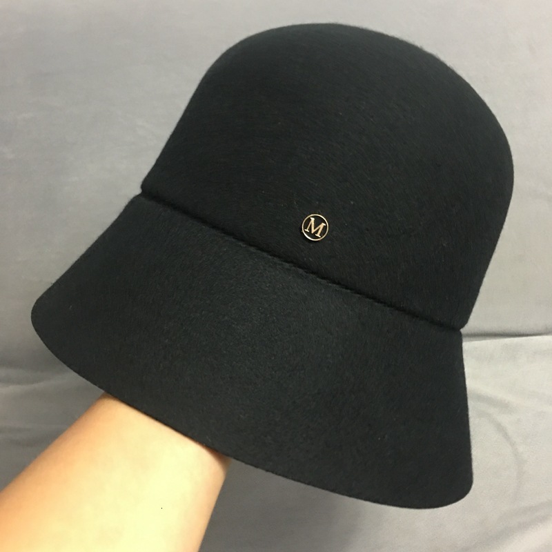 

2021 New Classical Black Warm Wool Cap Outdoor Cloche Round Bucket Winter Women Floppy Felt 1920s Fedora Fishing Hunting Hat Sun Jut2, Whole black