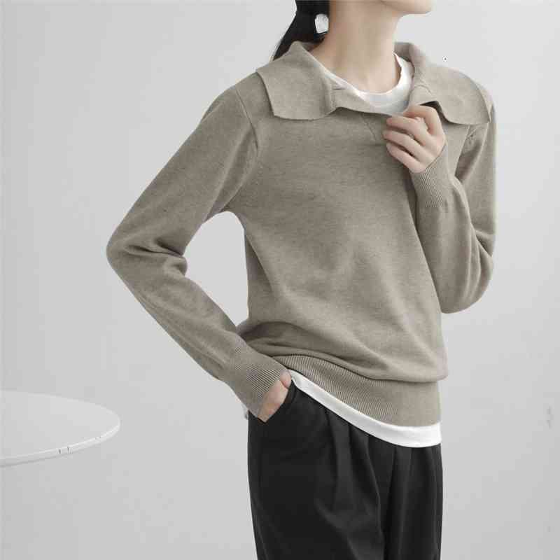 

autumn casual lapel knitted long sleeve womens jumper solid color v-neck pullovers sweater female clothing, White;black