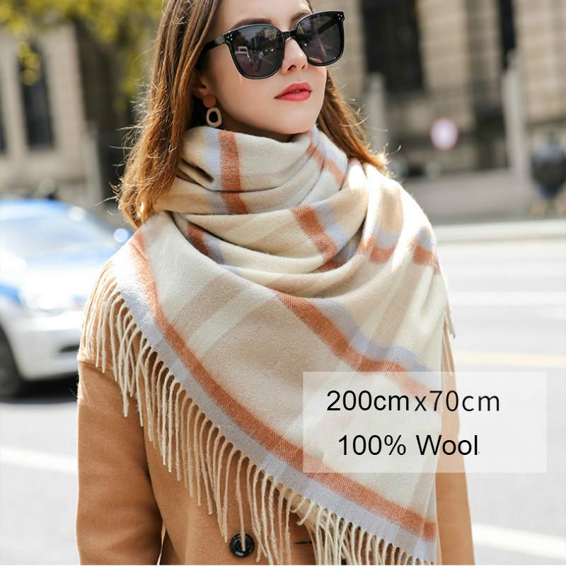 

Scarves 200cm*70cm Wool Fashion Plaid Scarf Women Warm For Winter High Quanlity Thickened Elegant Lady