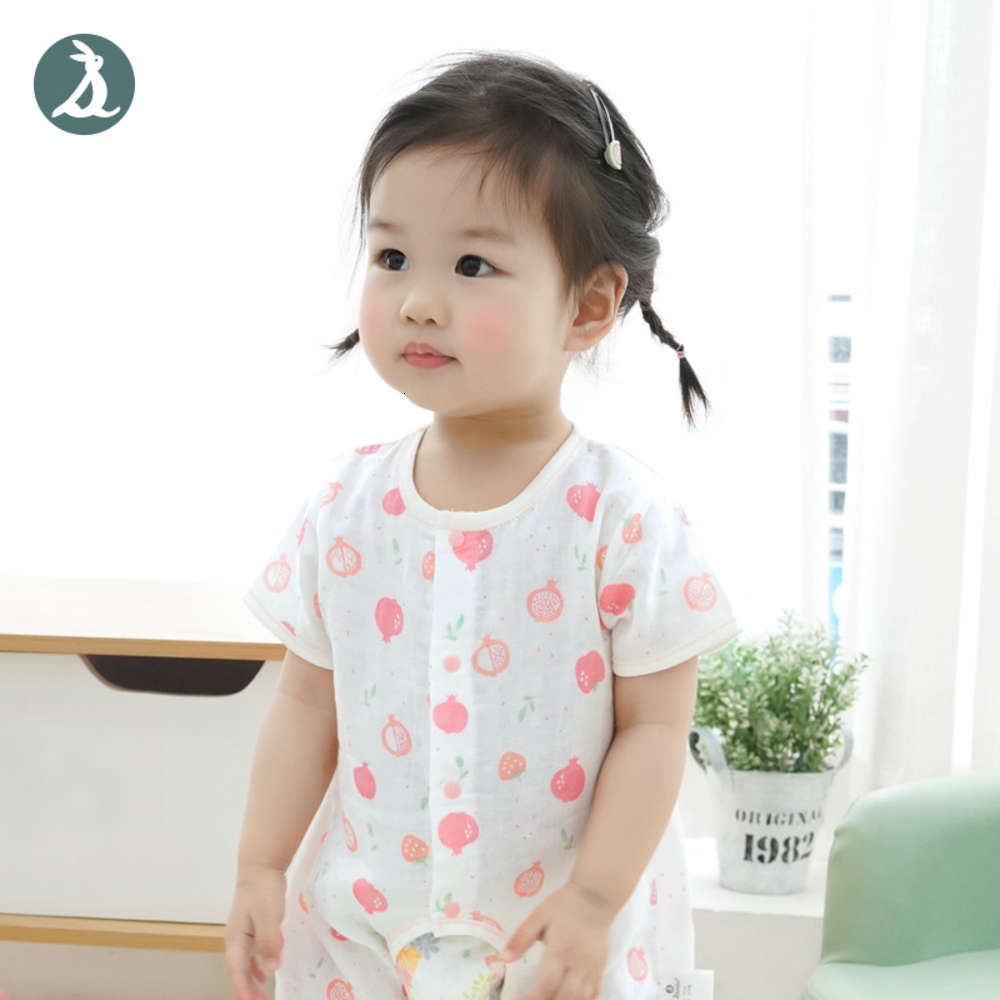 

BABY BODYSUIT baby cotton gauze open crotch creeping home pajamas, White