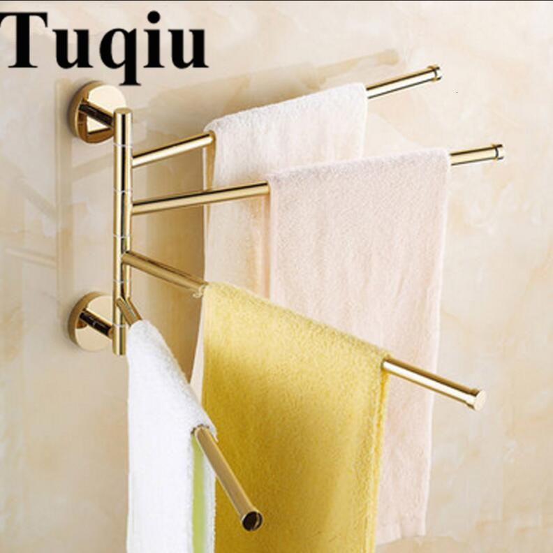 

2021 New and Brief 2-4 Swivel Bars Copper Wall Mounted Rail Rack Gold Bathroom Holder Towel Hanger 0ezy, Orange