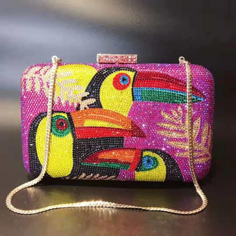 

Evening Bags Female Rhinestone Clutch Lady Wedding Bridesmaid Clutches Arrival 100% Handmade Women Diamond Crystal Phone Chain Purse, Show as picture