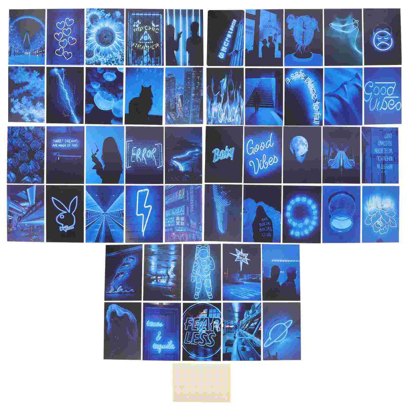 

Greeting Cards 50 Pcs Blue Neon Aesthetic Picture Po Collections Home Small Poster