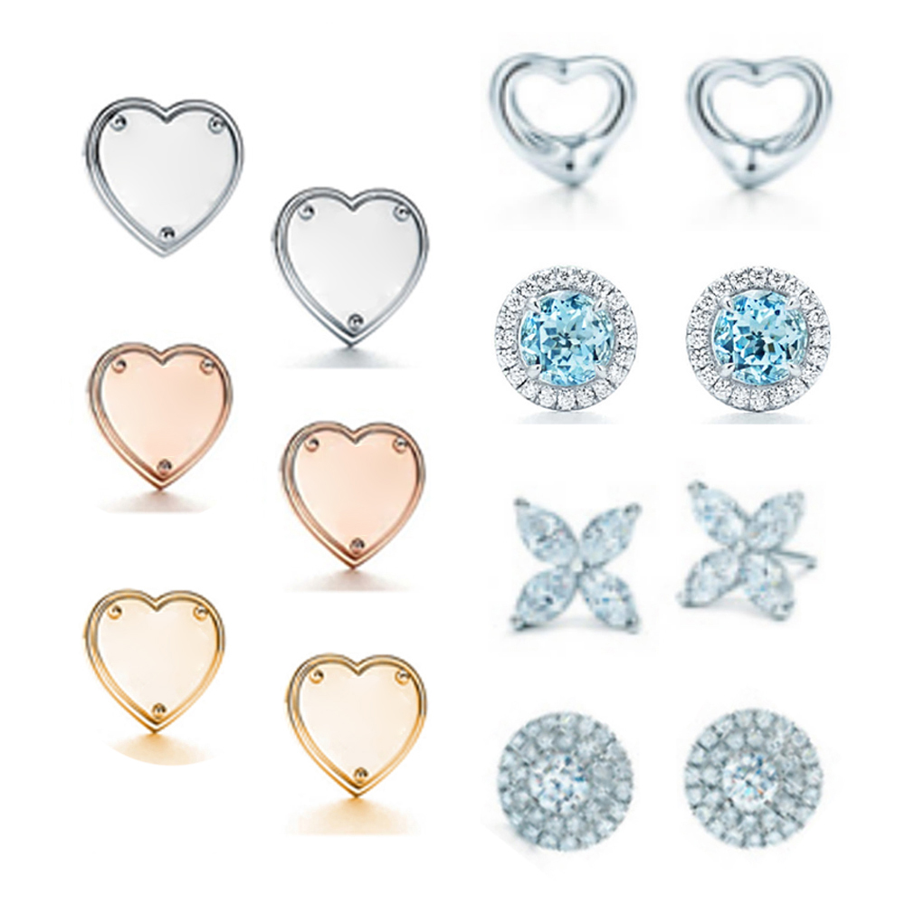 

NEW Gift 925 Silver Heart Shape Stud Earring Round Clover Stud Tiff Earrings Rose Gold 18K Gold Jewelry Match World Jewelry