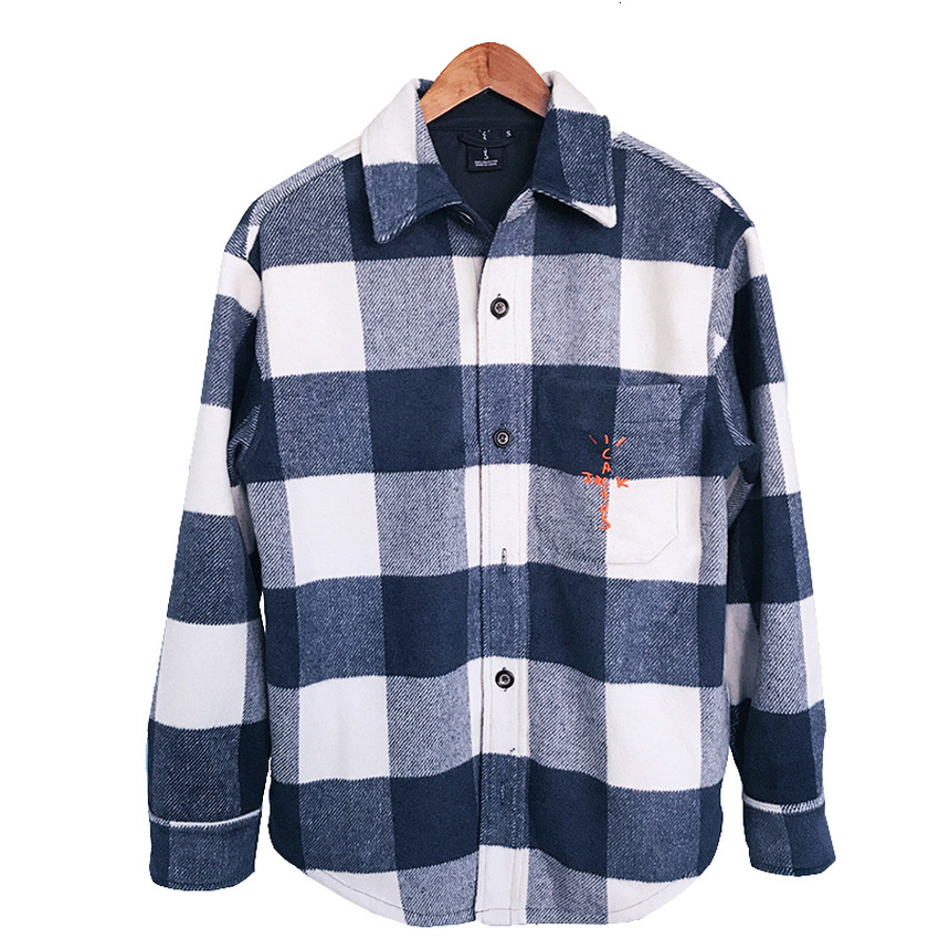 

2021 New Embroidery Travis Scott Cactus Jack Flannel Jacket Hoodies Men Women Hooded Plaid Wool Jersey Coats Jtfg
