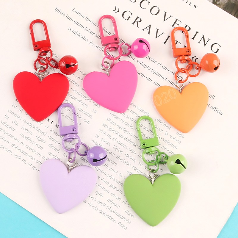 

Fashion Resin Heart Keychain With Bell Women Cute Solid Color Heart Shape Charm Bag Pendant Keyrings Accessories