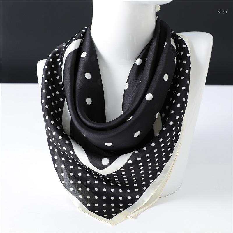

(70*70cm) Square Size Silk Chiffon Handkerchief Polka Dot Print Soft Fashion Classic Scarf Scarves, Blue;gray