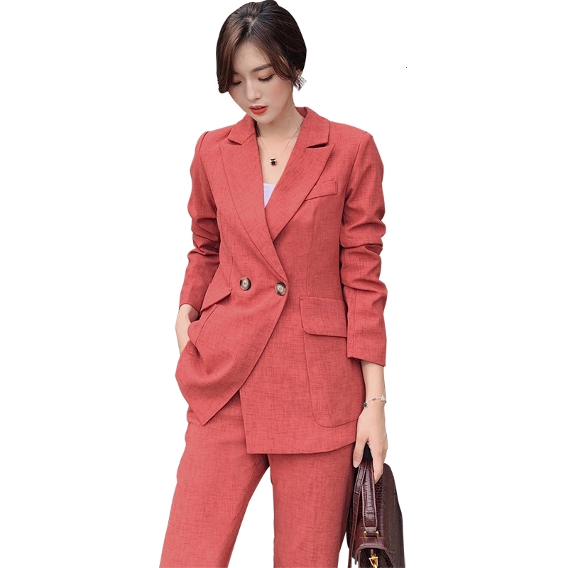 

2021 New Office Sets Long Sleeve Two Piece Elegant Trouser Business Suits Ladies Blazer and Set for Women 1cxp, Black