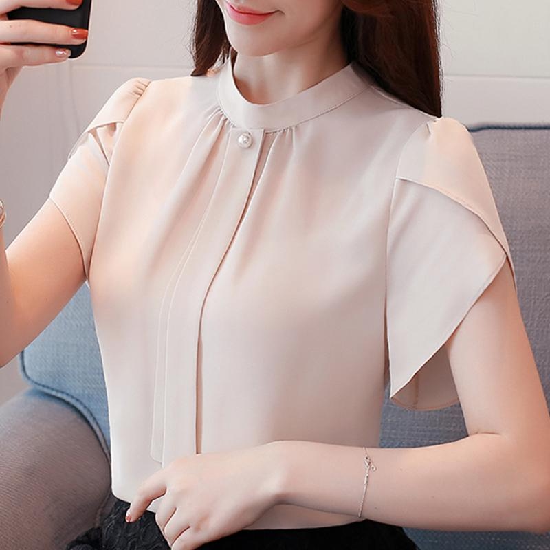 

Women's Blouses & Shirts Summer Tops Women Short Sleeve Chiffon Blouse Shirt Blusas Mujer De Moda 2021 Verano Femme Top E771, White