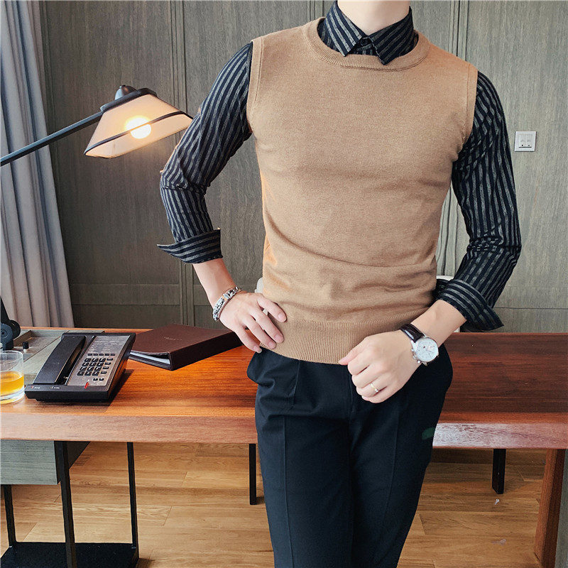 

2021 New High Quality Fake-2pieces Nightgown All Game Down Striped Sleeve Long Men's Shirt Turtlenecks Pull Homme 4xl Rhef, Black