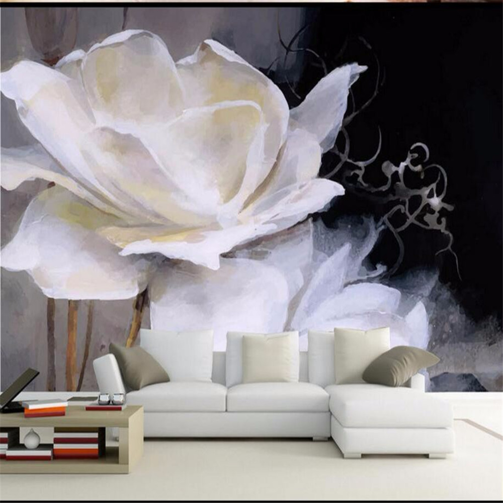 

Custom photo wallpaper 3d painting hand - painted white flowers TV backdrop decoration painting living room wall paper