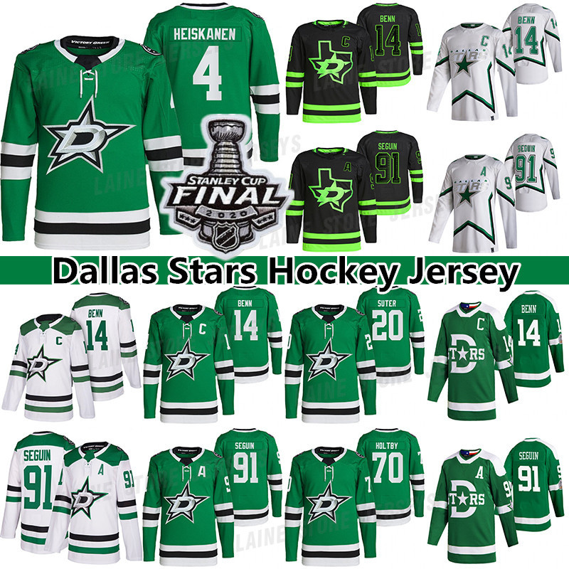 

Dallas Stars Jersey 14 Jamie Benn 20 Ryan Suter 70 Braden Holtby 91 Tyler Seguin 4 Miro Heiskanen 47 Alexander Radulov hockey jerseys, Black