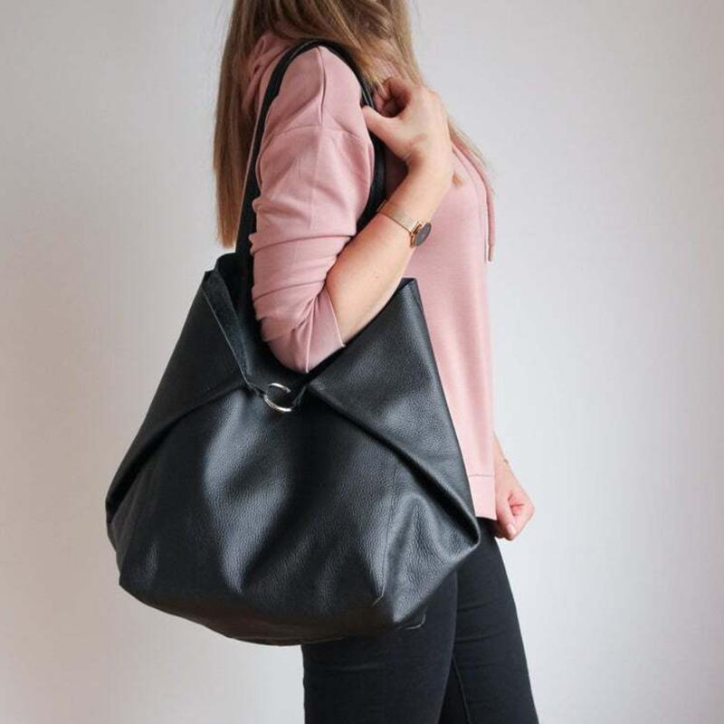 

Portable Large Capacity Shoulder Bags Casual Women Solid PU Leather Messenger Bag Fashion Street Travel Handbags Composite Set, Black