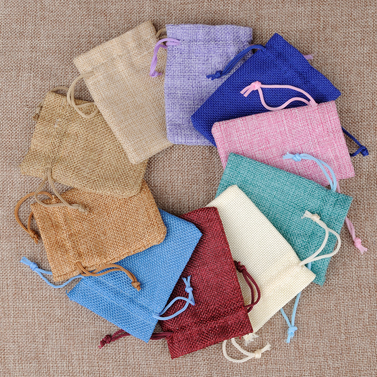 

8*10CM Drawstring Natural Burlap Bags Jute Gift Jewelry Packaging Wedding Favor Pouches, Pink;blue