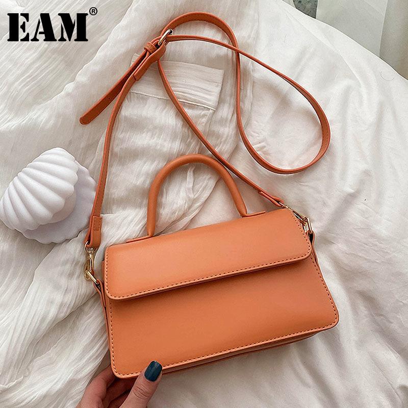

[EAM] Women New Elegant Brief Handbag PU Leather Flap Personality All-match Crossbody Shoulder Bag Fashion Tide 2021 18A2021, Black