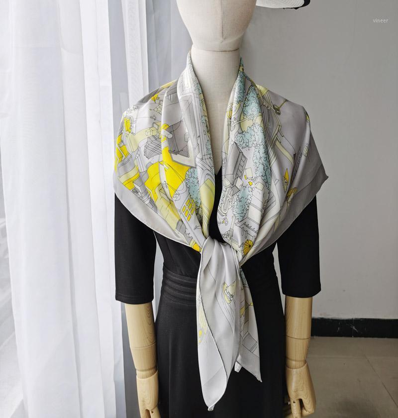

Scarves Women's 100% Pure Silk 12mm Satin Printed Big Square Scarf Wrap Kerchief 108cm 42.5" WD021, Blue;gray