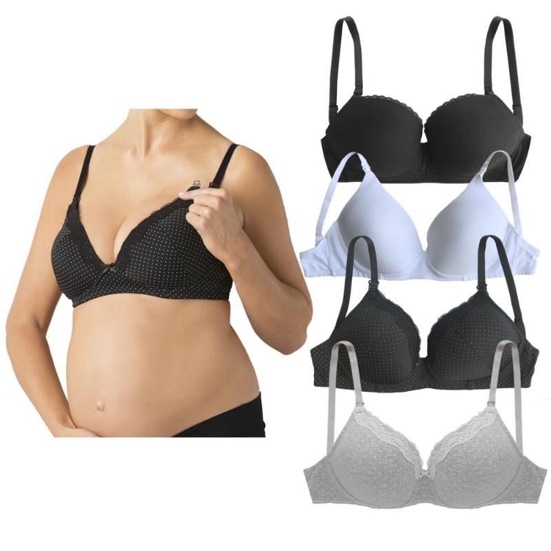 

Wirefree Maternity Nursing Lightly Padded Bra Plus Size Breastfeeding for Pregnant Women Pregnancy Breast Underwear Lingerie, Black with white dot